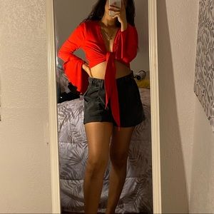 Faded black denim shorts